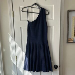 Michael Kors Blue Asymmetrical Pleated Cocktail Dress